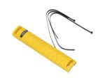 A Vestil High Impact Plastic Upright Rackguard 20 with a yellow honeycomb pattern is next to four black zip ties.