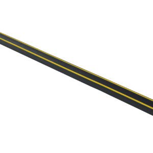 A 1-1/2 In. diameter black rod, similar to the Vestil Rubber Corner Guards 5/8 In. Channel, has two yellow stripes and a cross-shaped pattern on its open end, set against a plain white background.