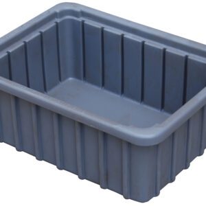 A blue rectangular plastic container complements the Vestil Drum Truck Cradle Optional Drip Pan with its ribbed sides and flat bottom for efficient handling when viewed from an angle.
