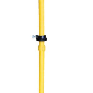 The Vestil Pps Manual Rotary Drum Pump 10 In Long, with its yellow cylindrical body and black handle, is designed for efficient liquid transfer using its circular mechanism and multiple connection points.