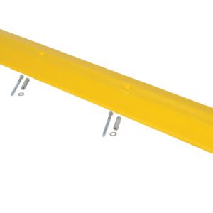 The Vestil Speed Bump-Concrete Hardware 72 x 10 x 2 in vibrant yellow includes six mounting screws and features a slightly curved surface with pre-drilled holes, ensuring easy installation and high visibility in parking areas.