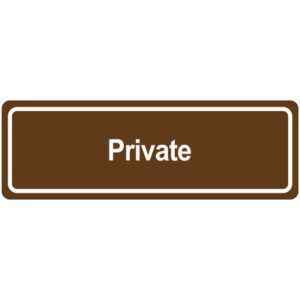 The MH-USA Door Sign, a rectangular brown plaque with a white border, features the word Private in elegant white text at its center.