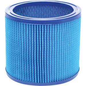 The Shop-Vac Small Ultra Web Replacement Cartridge Filter has a blue cylindrical design with pleated sides and a hexagonal mesh top in a plastic frame. Sold 4 per case, its ideal for optimal air quality.
