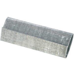 The product is a metal rectangular sleeve with a textured, slightly weathered surface, similar to the MH-USA 3/4 Closed/Thread On Heavy Duty Steel Strapping Seals (1000/Case), and is likely used as a coupling for joining pipes or tubing in construction or plumbing.