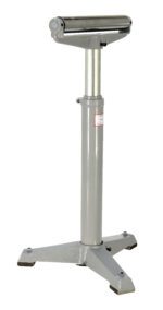 The Vestil Horizontal Roller Stand 33 to 43 In features a sturdy three-legged base and durable roller, expertly supporting long, heavy materials like wood or metal in workshops for reliable and precise guidance on any project.