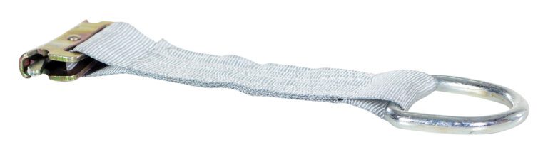 The Vestil Cargo Strapping W/ E-Clip 800 Lbs is a grey metal cam buckle strap with a silver D-ring and fastening mechanism, featuring a textured design. Its sturdy and ideal for efficiently securing or tightening heavy loads.