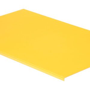 A flat, rectangular yellow metal ramp with slightly raised edges rests on a white background. The Vestil Tote-A-Load Option Platform 44 X 27.75 inch offers reliability and ease for loading tasks.