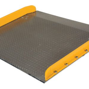 The Vestil Aluminum Dock Board Steel Curb 15K 60X48 is expertly crafted with steel curbs, a 15K capacity, textured surface, and raised yellow edges for safety while bridging the gap between a truck and loading dock.