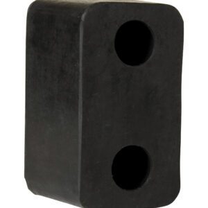 This black rubber block, similar in size and shape to the Vestil Trailer Crane Bumper 3-1/2 X 6 X 3-1/2, has two vertical circular holes. Its smooth texture is enhanced by slightly rounded edges.