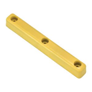 The Vestil Trailer/Crane Bumper - Yellow is a rectangular bar with rounded edges and three evenly spaced holes.