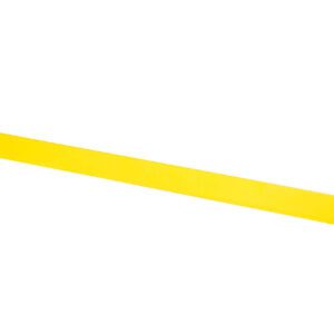 A yellow metal beam, reminiscent of a Vestil Square Safety Handrail-Toeboard Only 67 X 4, lies diagonally on a white background, with hooks on each end.