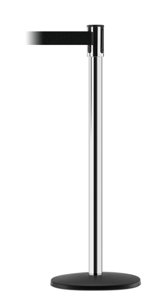 TSB-13B_A.jpg The Vestil Tensabarrier - Indoor, designed with a chrome stanchion and round black base featuring a black retractable belt, is ideal for indoor crowd control or queue management.