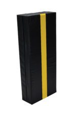 The Vestil Column Protective Pad Square 3Ft 12In Bk is a rectangular black strike shield with a central yellow stripe, ideal for martial arts or sports training. Its padded surface ensures both style and robust protection during every session.