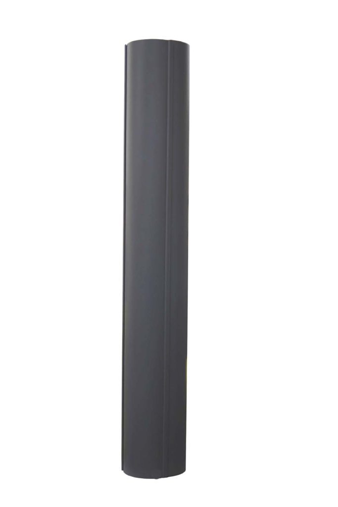 A smooth, tall, gray rectangular pillar stands vertically against a plain white background, echoing the elegance of a Vestil Gray Round Column Wrap 8 In.