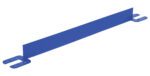 A long, flat blue metal bracket with two mounting plates resembles the 48-inch Vestil Toeboard for pipe safety railing. Designed for structural support or component connection, its smooth finish enhances its uniform blue color.
