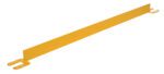 A yellow metal bracket, 60 inches long and flat, with mounting holes for structural support in construction, resembling the Vestil Toeboard For Pipe Safety Railing.