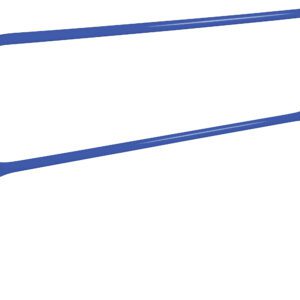 A minimalistic blue metal bed frame headboard with two vertical legs and a top horizontal bar, reminiscent of the sturdy design of the Vestil Steel Pipe Safety Railing 72 In Length Blue, set against a plain white background.