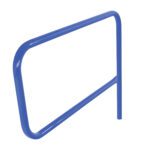The Vestil Blue Pipe Safety Railing Gate, P-shaped with rounded edges and a vertical support bar, offers solid support. Its 48x36 dimensions ensure ample safety coverage for peace of mind.