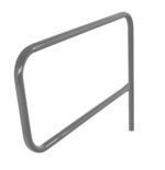 The Vestil Gray Pipe Safety Railing Gate, featuring a P-shaped design and measuring 48x36, elegantly stands against a white background, combining style and safety in one sophisticated package.