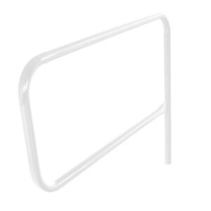 The Vestil White Pipe Safety Railing Gate offers a minimalist P-shaped design with rounded edges, built-in support leg, and measures 48x36 for enhanced stability and reliable fall protection.