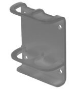 The Vestil Gray Vertical-Mount Handrail Sockets feature three circular holders for supporting cans or bottles and four screw holes for secure wall attachment, offering a versatile organization solution.