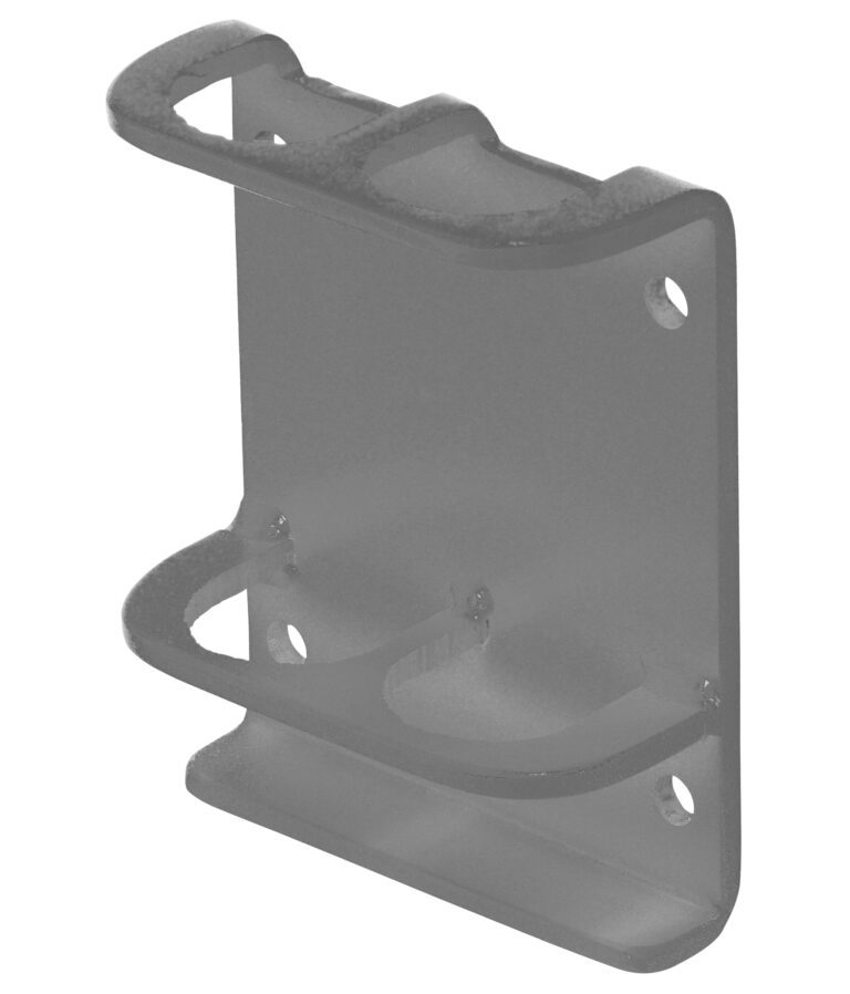 VDKR-VM2-GYSG_A.jpg The Vestil Gray Vertical-Mount Handrail Sockets feature three circular holders for supporting cans or bottles and four screw holes for secure wall attachment, offering a versatile organization solution.