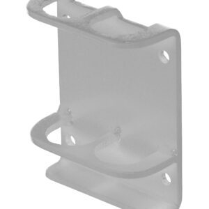 A see-through plastic wall-mount bracket features three circular slots and four screw holes for easy attachment, designed to resemble Vestil Silver Vertical-Mount Handrail Sockets, perfect for holding cylindrical items like bottles or tools.