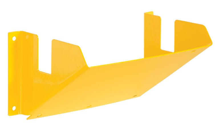 WC-H_A.jpg This yellow metal wall bracket, similar to the Vestil Wheel Chock Holder, is ideal for supporting or displaying items. It has two mounting holes for secure wall installation, an angled open design, and a smooth glossy finish that adds sleekness to any space.