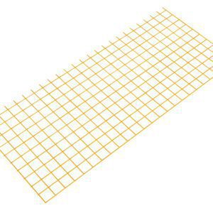 A sturdy diagonal gold cooling rack with a grid pattern, echoing the Vestil Steel Sq Safe Handrail Wire Mesh 48 In design, set against a white background.