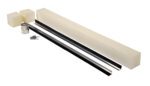 The DIY kit includes three foam blocks, two long black Vestil strips, a small tin, and washers on a plain white backdrop. Ideal for easy project replacements or improvisation with the Vestil Stripping Replace 1.5 In Brush 50 In Pit.