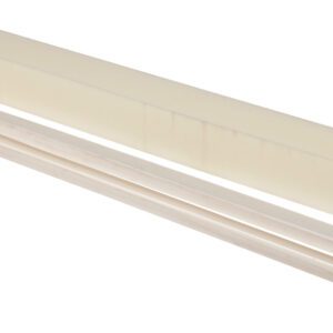 Various foam blocks are placed on a white surface. Next to them are two thin, long wooden strips, similar to the 62-inch Vestil Weather Strip Replace Vinyl Pit, along with a small labeled can and some metal screws.