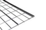 Close-up of a metal wire grid panel, featuring a series of evenly spaced horizontal and vertical wires. The panel is angled diagonally from the bottom left to the upper right against a plain white background.