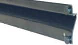 Close-up of a metal channel with a U-shaped cross-section. The channel has smooth, dark surfaces and slightly rounded edges. Its designed for structural or framing purposes.