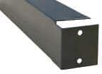 A black rectangular metal bar with a smooth surface, showing a close-up of one end featuring two small circular holes aligned vertically.