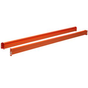 Two orange metal bars are aligned horizontally against a white background. They feature rectangular shapes with slightly different lengths, and have secure attachment points on each end.