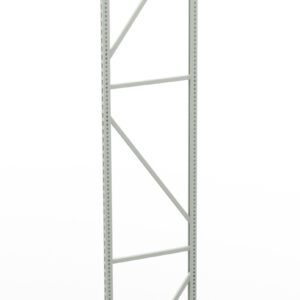 A tall, metal shelving frame with vertical and diagonal supports against a plain white background. The frame has a minimalistic design and appears sturdy, intended for industrial or storage use.