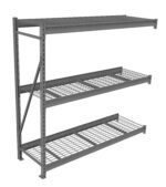 Metal storage rack with three wire mesh shelves, featuring a reinforced frame and open design. The rack is freestanding with a support brace on the side, suitable for industrial or warehouse use.