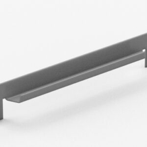 A gray metal rack mount bracket with four holes, two on each end, designed for securing equipment in a rack enclosure. The bracket is slightly angled and has a clean, industrial appearance.