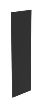 A tall, rectangular black panel with a smooth surface, standing upright against a white background.