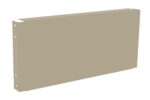 A rectangular, beige metal panel with two holes on the left edge and a slightly notched top edge, viewed against a white background.