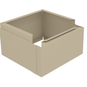 A 3D rendering of a simple, open-topped, beige, square container with four sides. The container has a minimalist design and is displayed on a white background.