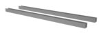 Two long, gray metal channels are lying parallel to each other on a white background. Each channel has a U-shaped cross-section and smooth surfaces.