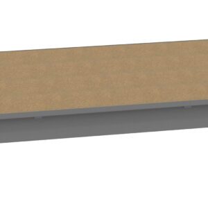 A 3D render of a flat rectangular wooden shelf with gray brackets on each corner, designed for fitting into a larger structure. The shelf surface is a light brown wood texture, while the brackets appear metallic.