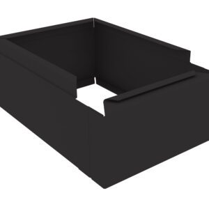 A 3D rendering of a black, empty, open-top rectangular container with straight sides and a notched edge on one side. The structure appears geometric and solid.