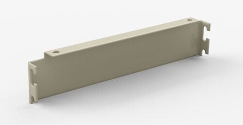 A beige, rectangular metal bracket with four protruding hooks on its sides, designed for mounting. The surface is smooth and there are two holes on the top corners for attachment.