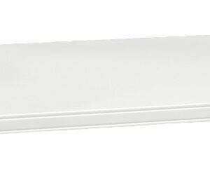 A plain, rectangular white shelf with smooth edges and a flat surface, shown against a white background.