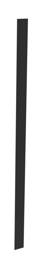 A tall, thin, vertical black rectangle with slightly angled sides on a white background.