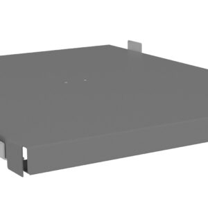 A square, flat, gray metal panel with smooth edges and four protruding tabs on the sides. The surface is plain and has a matte finish.