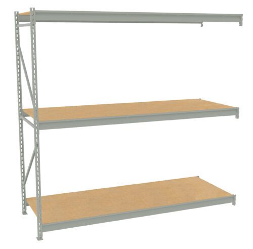 rflyzdafbzd3uzfvs8ik.jpg A metal shelving unit with three wooden shelves. The frame is light gray, and the shelves are evenly spaced. The top shelf is slightly shorter in length compared to the other two. The unit is empty and set against a plain background.