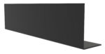 A black, flat L-shaped metal object with a long horizontal base and a vertical rectangular section. It is viewed from an angle, showing its depth and structure. The surface appears smooth and matte.